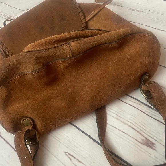 Patricia Nash Boho Western Hippie Burnished Leather Suede Cognac Casape Backpack